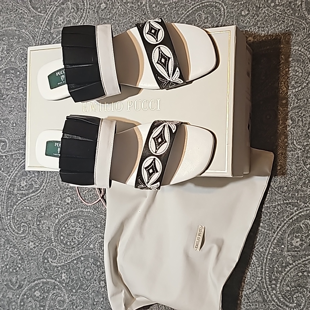 Brand New In Original Box Pucci Women's Embroidered Goat Leather Sandals